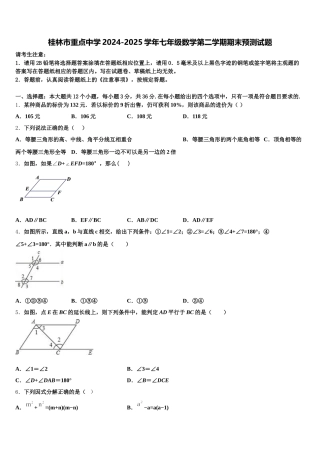 桂林市重点中学2024-2025学年七年级数学第二学期期末预测试题含解析