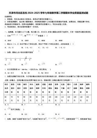 天津市河北区名校2024-2025学年七年级数学第二学期期末学业质量监测试题含解析