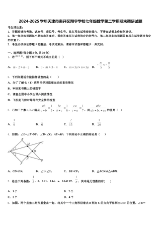 2024-2025学年天津市南开区翔宇学校七年级数学第二学期期末调研试题含解析
