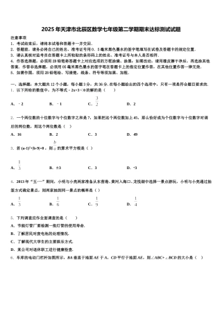 2025年天津市北辰区数学七年级第二学期期末达标测试试题含解析