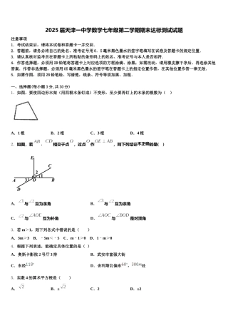 2025届天津一中学数学七年级第二学期期末达标测试试题含解析