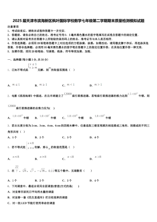 2025届天津市滨海新区枫叶国际学校数学七年级第二学期期末质量检测模拟试题含解析