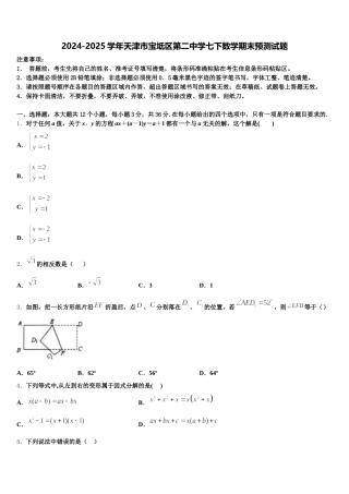 2024-2025学年天津市宝坻区第二中学七下数学期末预测试题含解析
