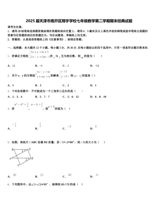 2025届天津市南开区翔宇学校七年级数学第二学期期末经典试题含解析