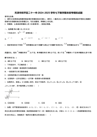 天津市和平区二十一中2024-2025学年七下数学期末统考模拟试题含解析