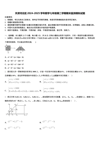 天津河北区2024-2025学年数学七年级第二学期期末监测模拟试题含解析
