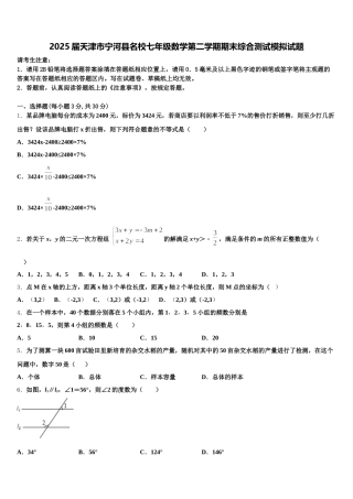 2025届天津市宁河县名校七年级数学第二学期期末综合测试模拟试题含解析