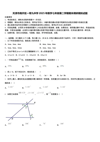 天津市南开区一零九中学2025年数学七年级第二学期期末调研模拟试题含解析