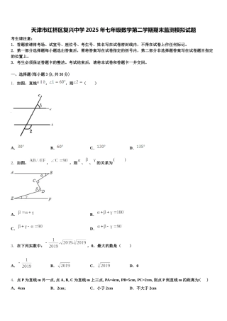 天津市红桥区复兴中学2025年七年级数学第二学期期末监测模拟试题含解析