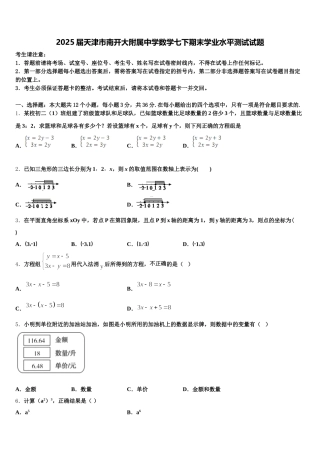 2025届天津市南开大附属中学数学七下期末学业水平测试试题含解析