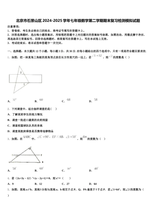 北京市石景山区2024-2025学年七年级数学第二学期期末复习检测模拟试题含解析