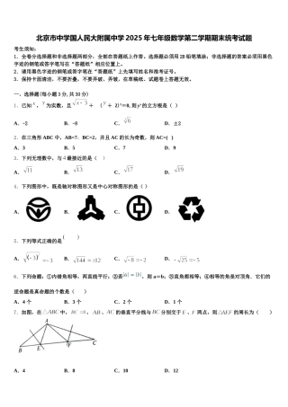 北京市中学国人民大附属中学2025年七年级数学第二学期期末统考试题含解析