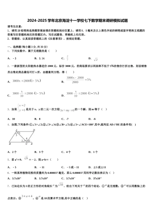 2024-2025学年北京海淀十一学校七下数学期末调研模拟试题含解析