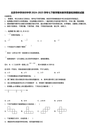 北京市中学关村中学2024-2025学年七下数学期末教学质量检测模拟试题含解析