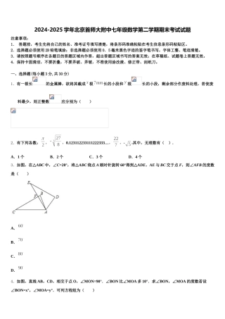 2024-2025学年北京首师大附中七年级数学第二学期期末考试试题含解析