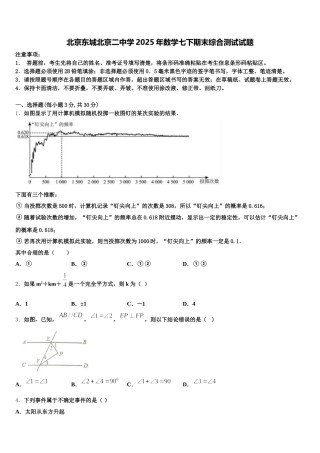北京东城北京二中学2025年数学七下期末综合测试试题含解析