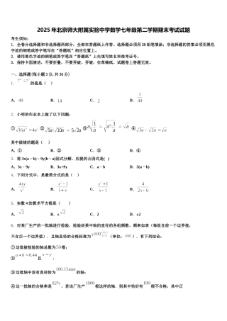2025年北京师大附属实验中学数学七年级第二学期期末考试试题含解析