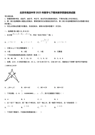 北京市海淀中学2025年数学七下期末教学质量检测试题含解析