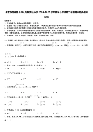 北京市西城区北师大附属实验中学2024-2025学年数学七年级第二学期期末经典模拟试题含解析