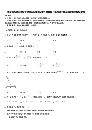 北京市西城区北师大附属实验中学2025届数学七年级第二学期期末监测模拟试题含解析