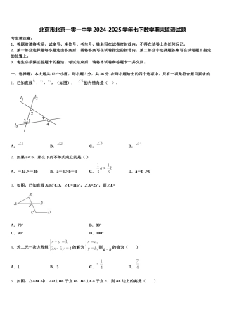 北京市北京一零一中学2024-2025学年七下数学期末监测试题含解析