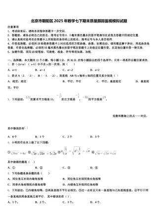 北京市朝阳区2025年数学七下期末质量跟踪监视模拟试题含解析