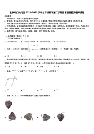 北京市门头沟区2024-2025学年七年级数学第二学期期末质量检测模拟试题含解析