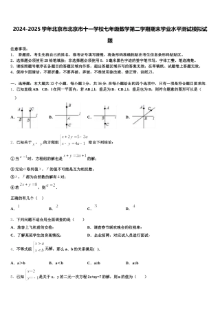 2024-2025学年北京市北京市十一学校七年级数学第二学期期末学业水平测试模拟试题含解析