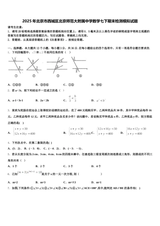 2025年北京市西城区北京师范大附属中学数学七下期末检测模拟试题含解析