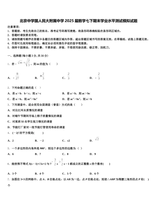 北京中学国人民大附属中学2025届数学七下期末学业水平测试模拟试题含解析