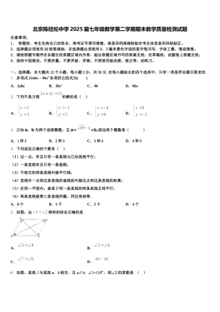 北京陈经纶中学2025届七年级数学第二学期期末教学质量检测试题含解析