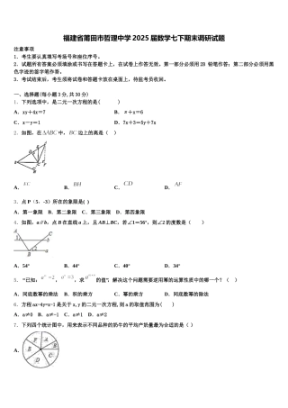 福建省莆田市哲理中学2025届数学七下期末调研试题含解析