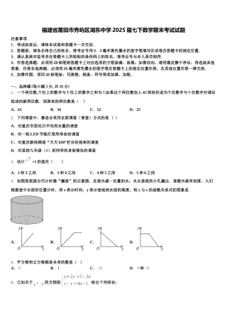 福建省莆田市秀屿区湖东中学2025届七下数学期末考试试题含解析