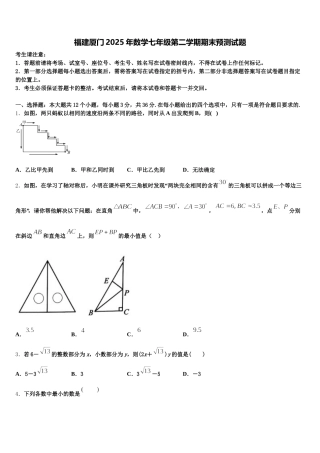 福建厦门2025年数学七年级第二学期期末预测试题含解析