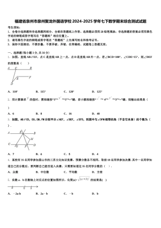 福建省泉州市泉州聚龙外国语学校2024-2025学年七下数学期末综合测试试题含解析