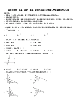 福建省长泰一中学、华安一中学、龙海二中学2025届七下数学期末考试试题含解析