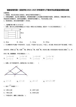 福建省梅列第一实验学校2024-2025学年数学七下期末学业质量监测模拟试题含解析