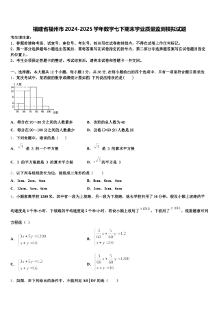 福建省福州市2024-2025学年数学七下期末学业质量监测模拟试题含解析