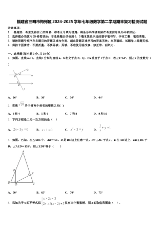 福建省三明市梅列区2024-2025学年七年级数学第二学期期末复习检测试题含解析