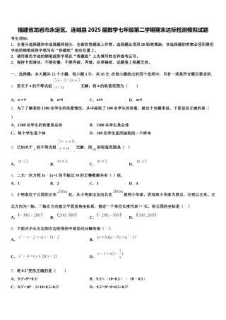 福建省龙岩市永定区、连城县2025届数学七年级第二学期期末达标检测模拟试题含解析