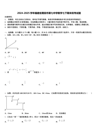 2024-2025学年福建省莆田市第七中学数学七下期末统考试题含解析