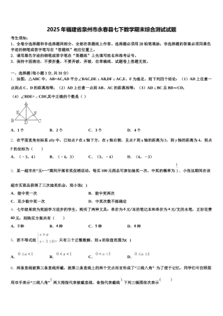 2025年福建省泉州市永春县七下数学期末综合测试试题含解析
