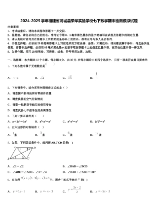 2024-2025学年福建省浦城县荣华实验学校七下数学期末检测模拟试题含解析
