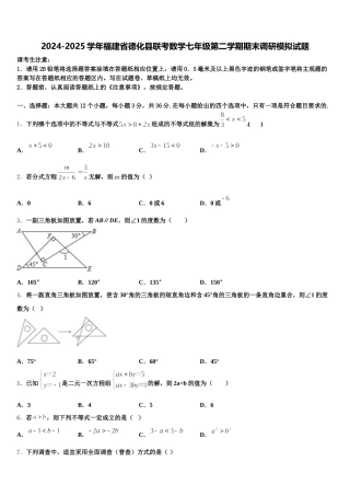 2024-2025学年福建省德化县联考数学七年级第二学期期末调研模拟试题含解析