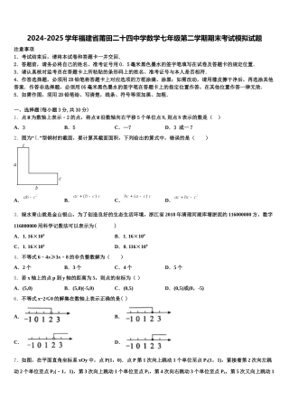 2024-2025学年福建省莆田二十四中学数学七年级第二学期期末考试模拟试题含解析