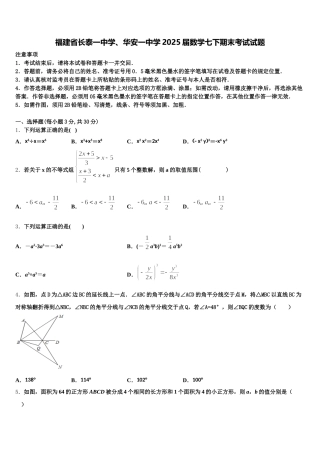 福建省长泰一中学、华安一中学2025届数学七下期末考试试题含解析
