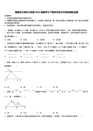 福建省三明市大田县2025届数学七下期末学业水平测试模拟试题含解析