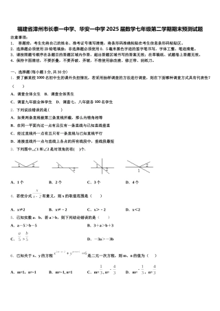 福建省漳州市长泰一中学、华安一中学2025届数学七年级第二学期期末预测试题含解析