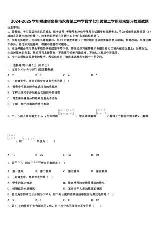 2024-2025学年福建省泉州市永春第二中学数学七年级第二学期期末复习检测试题含解析