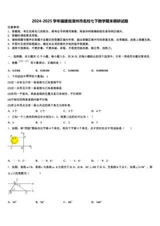 2024-2025学年福建省漳州市名校七下数学期末调研试题含解析